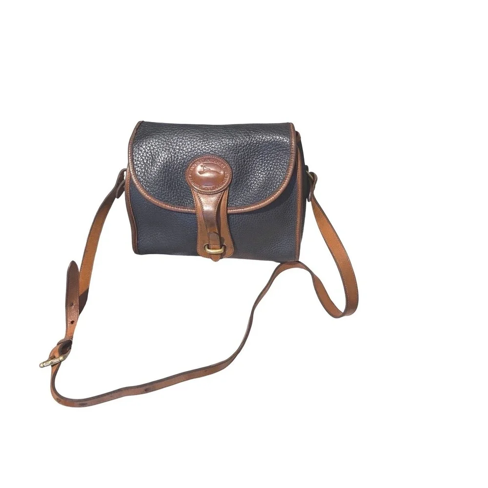 Dooney & Bourke All Weather Leather Vintage Navy‎  Crossbody Bag Brass Duck Fob